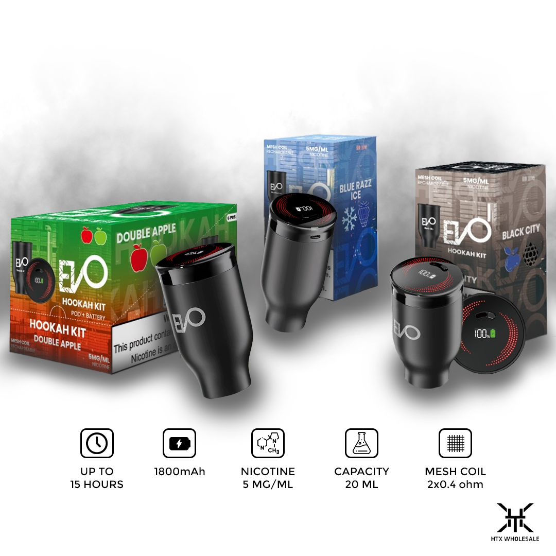 EVO DISPOSABLE HOOKAH PODS / KITS | Pack of 6 – HTX WHOLESALE